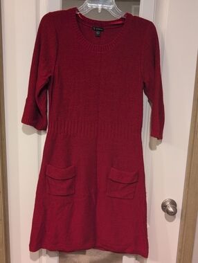 new directions Red Knit Midi Dress with Pockets
